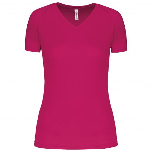 Dames sport-T-shirt V-hals fuchsia,l