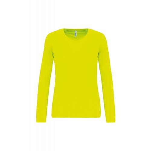 Damessportshirt lange Mouwen fluorgeel,l